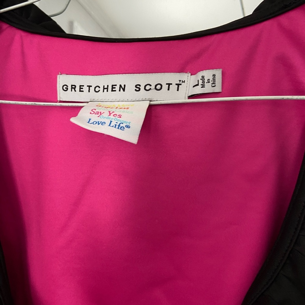 Gretchen Scott Designs Black Midi Dress with Hot Pink Lining size Large - Picture 2 of 3